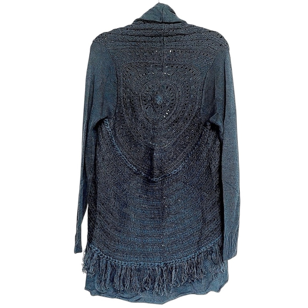 Open Front Fringe Cardigan With Pattern Back - Picture 2 of 8